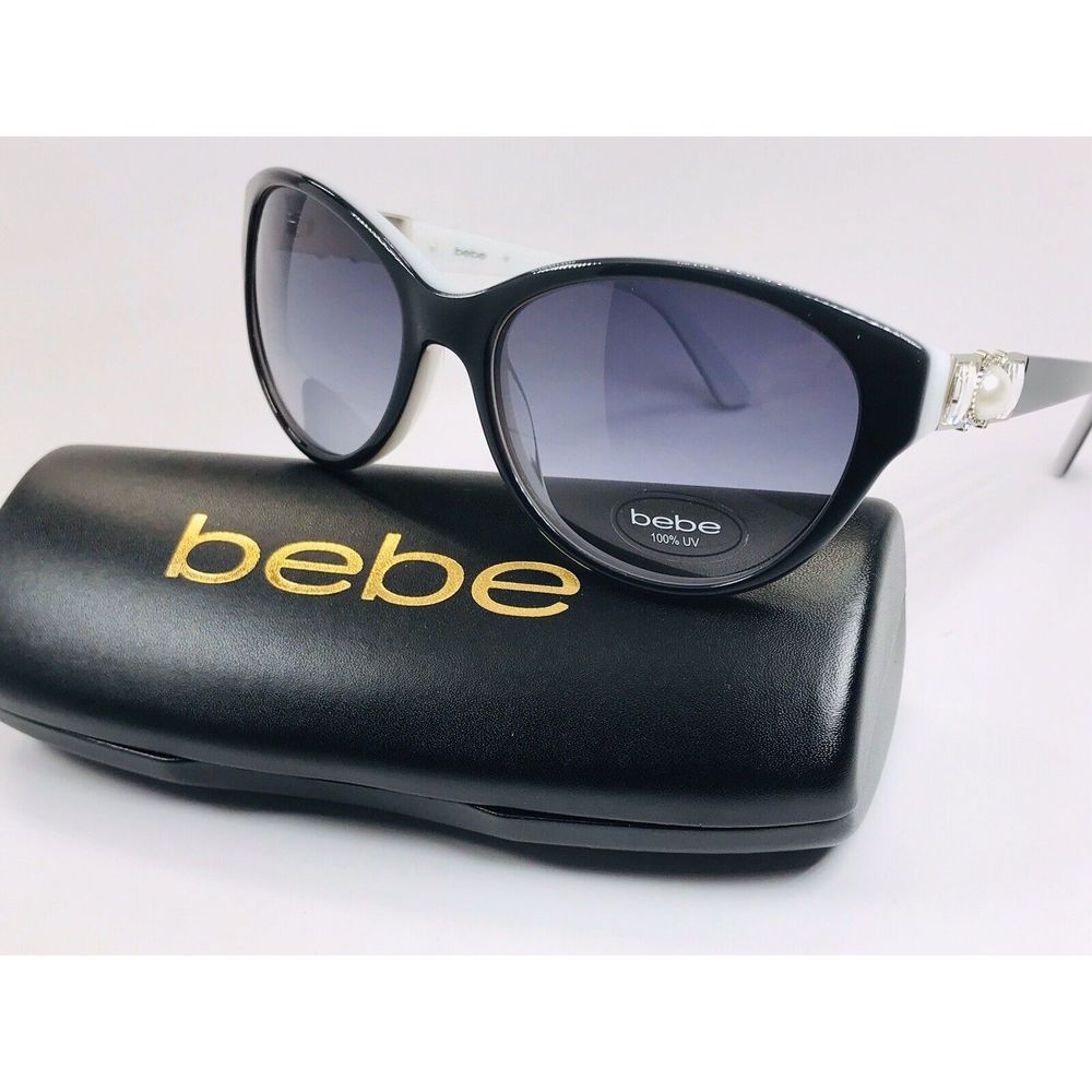 New BEBE BB7187 001 Jet Black UNRIVALLED Sunglasses 55mm with Bebe Case